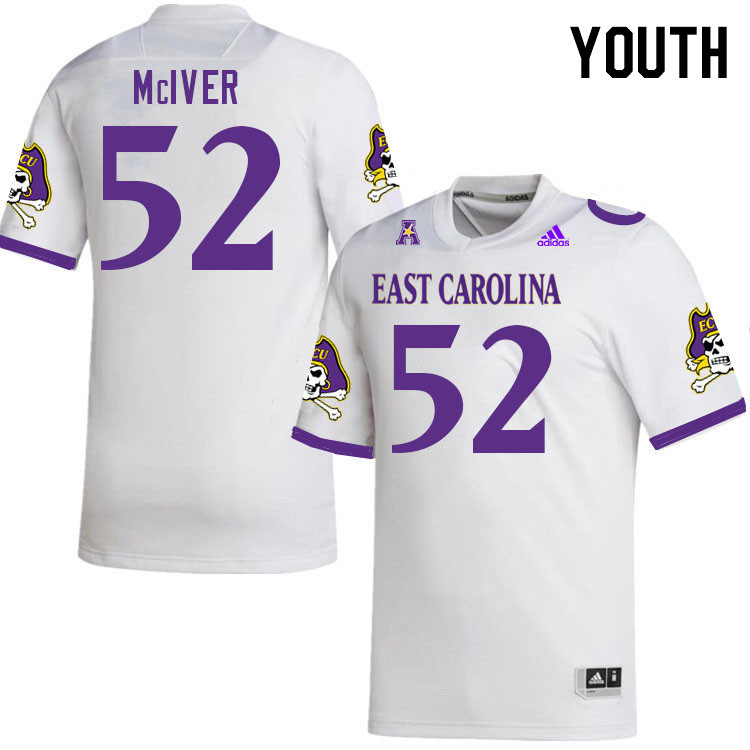 Youth #52 Xavier McIver ECU Pirates 2023 College Football Jerseys Stitched-White - Click Image to Close